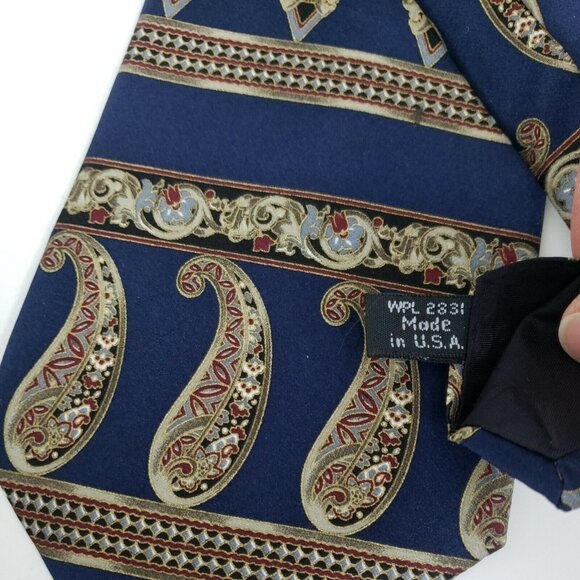 Don Loper Beverly Hills Tie Lot of 2 Italian 100% Silk Paisley Navy Spotted 60" - Picture 5 of 7